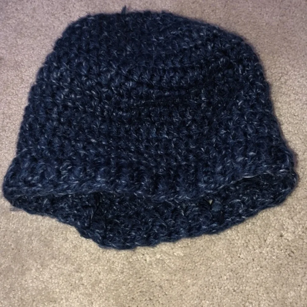 Knitted Knit Ponytail Hole Winter Beanie‎ Hat Blue